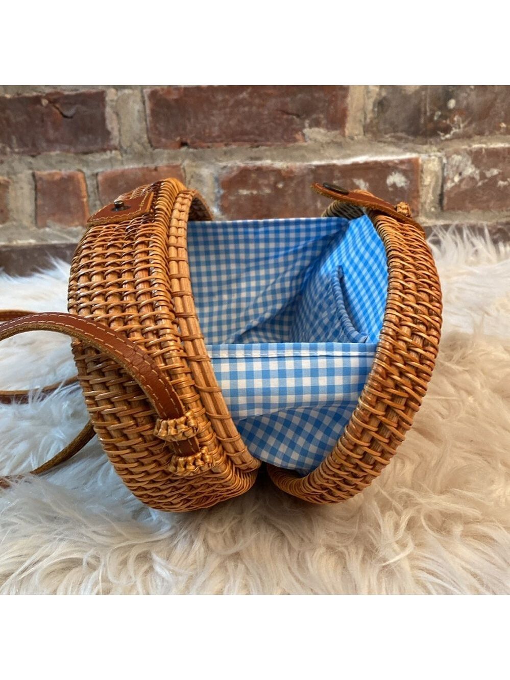 Oval Woven Rattan Bag with Long Leather Strap - Picture 16 of 16